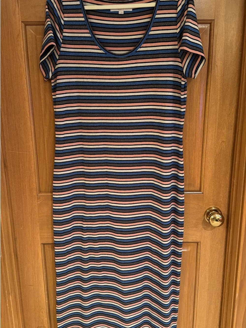 LOFT Navy, Pink & Cream Striped Scoop Neck Maxi Dress